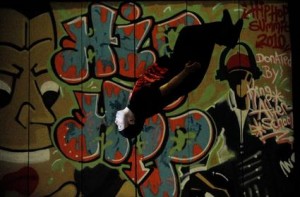 Hip Hop dancer flips - Nino Jamnastics, copyright Philip Fryer