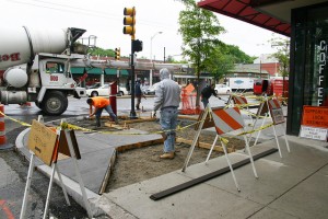 Demo block sidewalk pouring